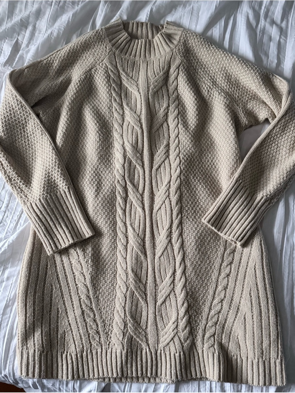 Cream Cable Knit Turtleneck Sweater Dress